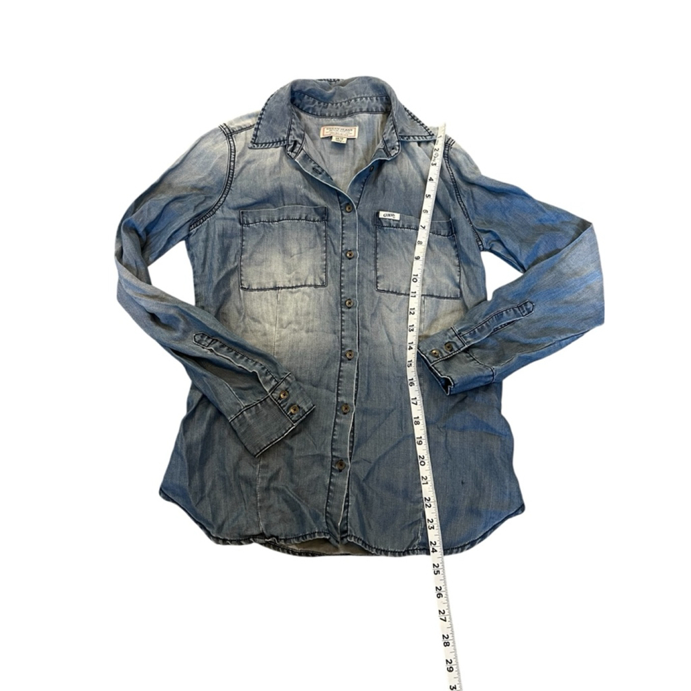 Guess Jeans Chambray Button Up Shirt XS Long Sleeve Tencel Denim Top - Picture 6 of 9